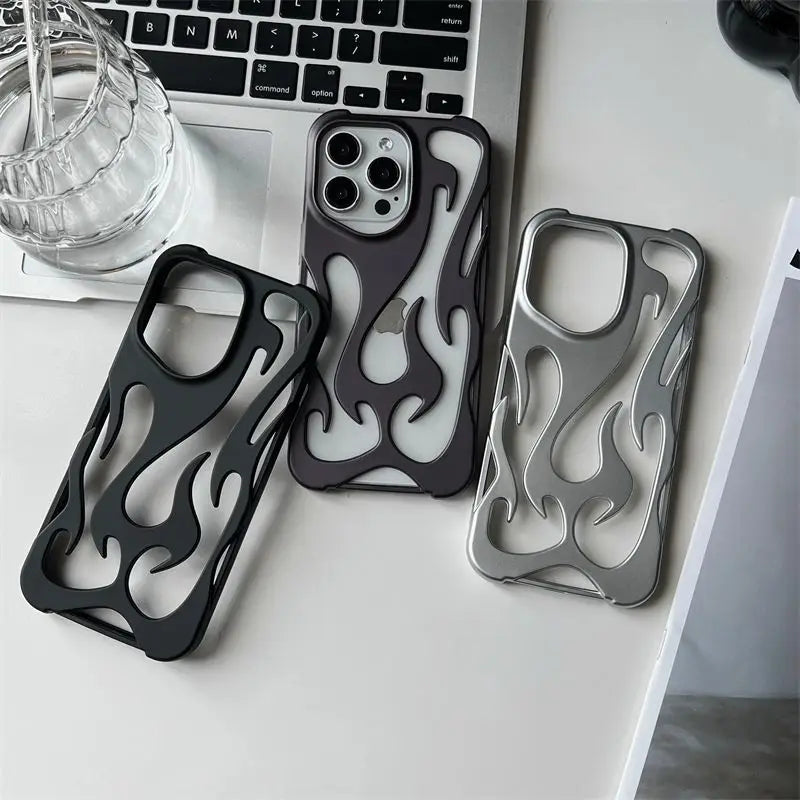 Nuova Cover per telefono sottile cava con disegno a fiamma 3D per iPhone 16 15 14 Pro Max 15 14 16 Plus Cover morbida protettiva antiurto