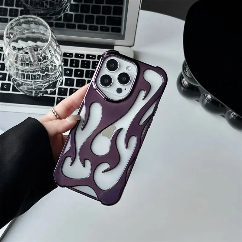 Nuova Cover per telefono sottile cava con disegno a fiamma 3D per iPhone 16 15 14 Pro Max 15 14 16 Plus Cover morbida protettiva antiurto