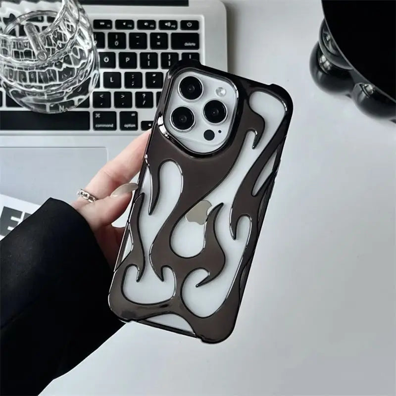 Nuova Cover per telefono sottile cava con disegno a fiamma 3D per iPhone 16 15 14 Pro Max 15 14 16 Plus Cover morbida protettiva antiurto