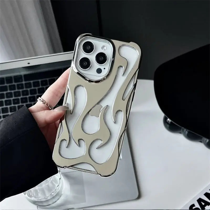 Nuova Cover per telefono sottile cava con disegno a fiamma 3D per iPhone 16 15 14 Pro Max 15 14 16 Plus Cover morbida protettiva antiurto